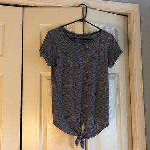 striped shirt sleeve tee with tie in the front